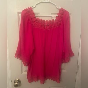 Gauzy fuchsia blouse with crochet trim